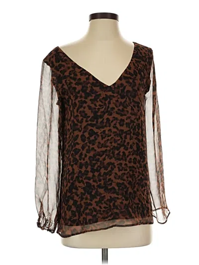 Pre-owned Lavender Brown Long Sleeve Silk Top Brown Cold Shoulder Neckline Tops