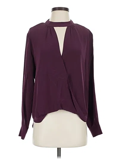 Pre-owned Lavender Brown Long Sleeve Silk Top Burgundy Tie Neck Tops
