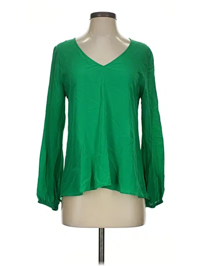 Pre-owned Lavender Brown Long Sleeve Silk Top Green V-neck Tops