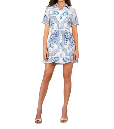 Lavender Brown Marlee Mini Dress With Removable Belt In Blue/ White