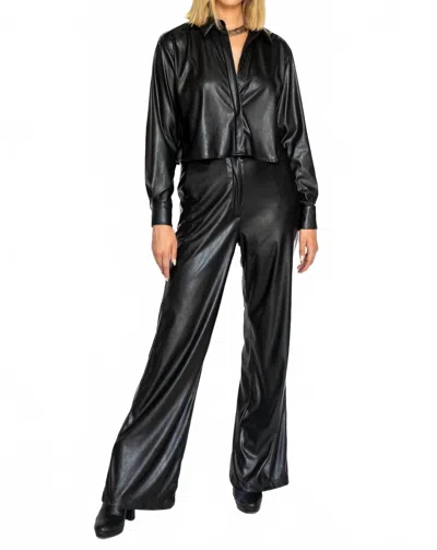 Lavender Brown Nova Faux Leather Top In Black