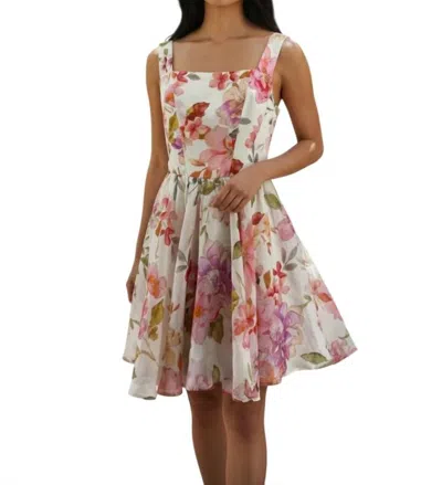 Lavender Brown Scoop Neck Midi Floral Dress In Pink Multi In White