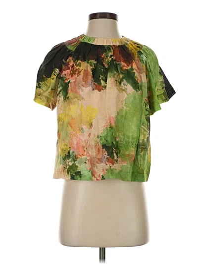 Pre-owned Lavender Brown Short Sleeve Blouse In Green