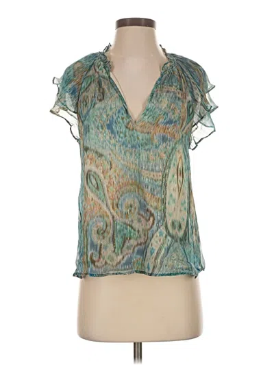 Pre-owned Lavender Brown Short Sleeve Blouse In Teal