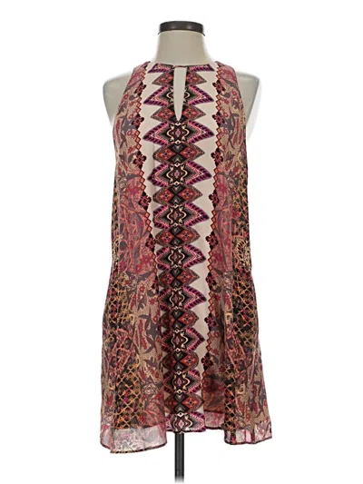 Pre-owned Lavender Brown Sleeveless Silk Top Burgundy Halter Neckline Tops