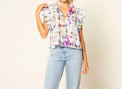 Lavender Brown Sophia Ruffle Top In Purple Multi In White