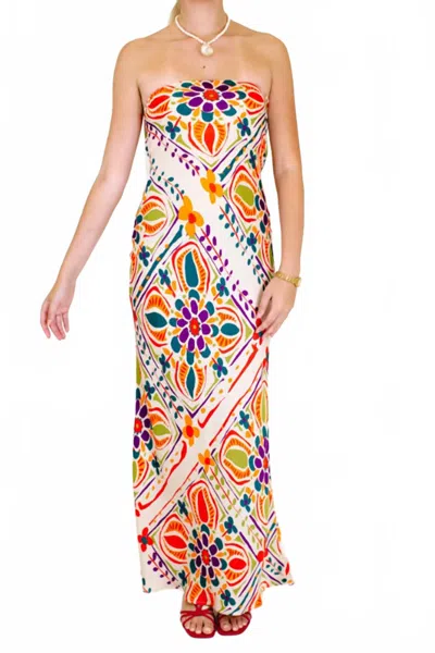 Lavender Brown Talia Floral Strapless Maxi Dress In Cream/ Orange Multi