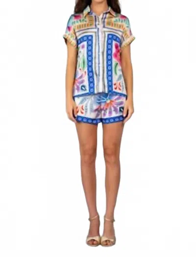 Lavender Brown Valery Button Front Top In Pink/blue Multi