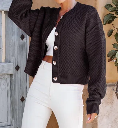 Lavender J Short Length Textured Cardigan In Black