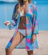 Lavender J Tropical Print Open Kimono In Multi