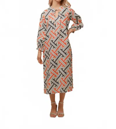 Lavi Beatriz Midi Dress In Blue And Orange Print In Multi