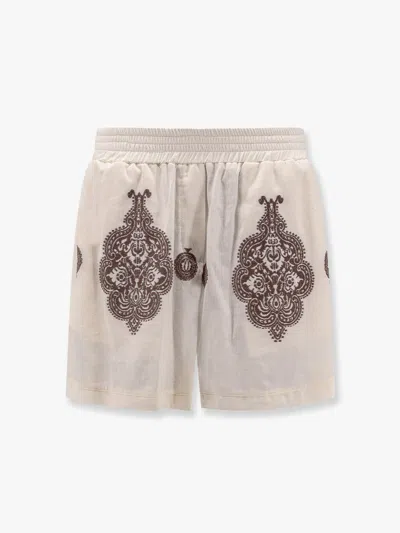 Lavi Cotton Blend Shorts With Contrasting Embroidery In Gold