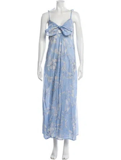 Pre-owned Lavi Couture Floral Print Long Dress In Blue