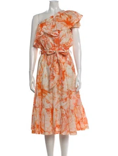 Pre-owned Lavi Couture Floral Print Midi Length Dress In Orange