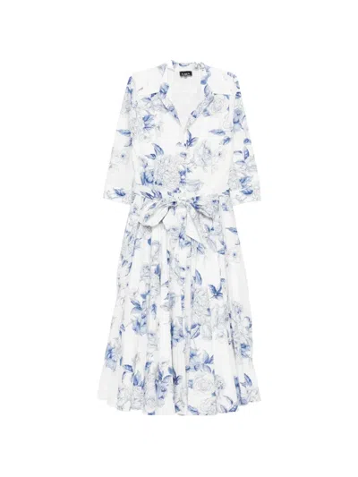 Lavi Couture Floral-print Belted Dress In White