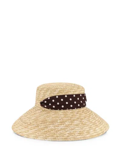 Lavi Couture Madeleine Polka-dot-bow Raffia Hat In Neutral
