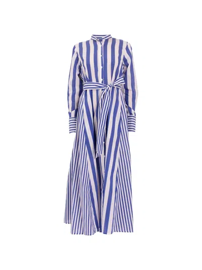 Lavi Couture Striped Belted Maxi Dress In Blue