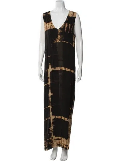 Pre-owned Lavi Couture Tie-dye Print Long Dress In Brown