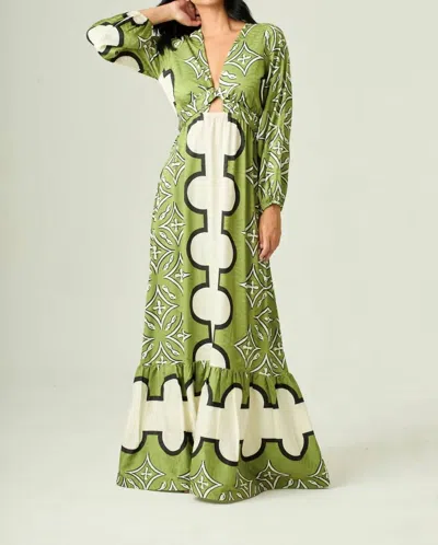 Lavi Eva Printed Maxi Dress In Green/ Ecru In Multi
