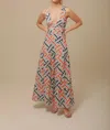 Lavi Geo Maxi Dress In Grey/coral/navy
