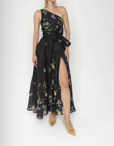 Lavi Sterlizia One Shoulder Dress In Black Citrus Floral In Multi