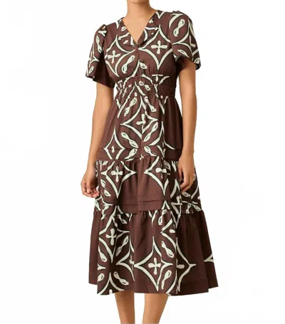 Lavi Theresa Midi Dress In Brown White Geometric Tile