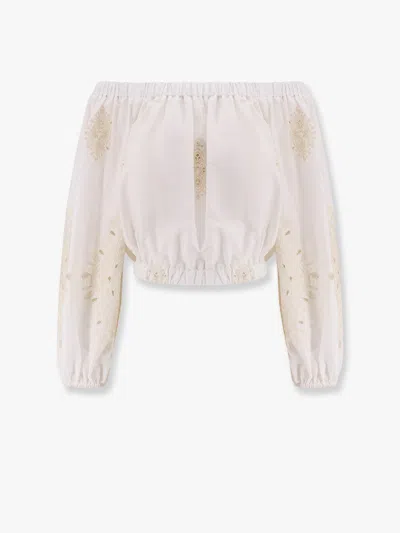Lavi Tulip Cotton Top With Embroidery In White