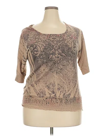 Pre-owned Lavish 3/4 Sleeve Top Brown Scoop Neck Tops