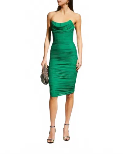 Lavish Alice Ruched Corset Mesh Dress In Green
