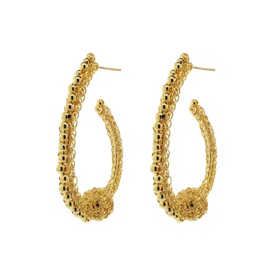 Lavish By Tricia Milaneze Women's All Gold Ovaly Hoops Handmade Crochet Earrings