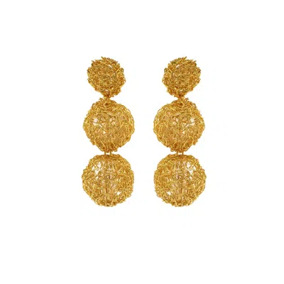 Lavish By Tricia Milaneze Women's All Gold Spheres Trio Handmade Earrings