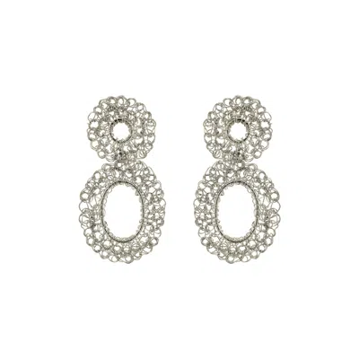 Lavish By Tricia Milaneze Women's All Silver Artemis Mini Handmade Crochet Earrings