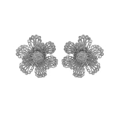 Lavish By Tricia Milaneze Women's All Silver Flora Handmade Earrings In Gray
