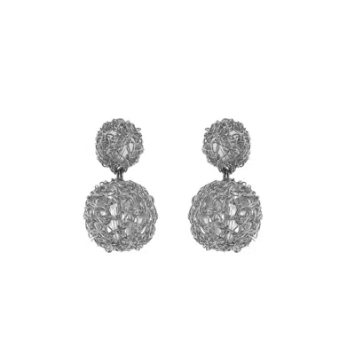 Lavish By Tricia Milaneze Women's All Silver Spheres Duo Handmade Earrings