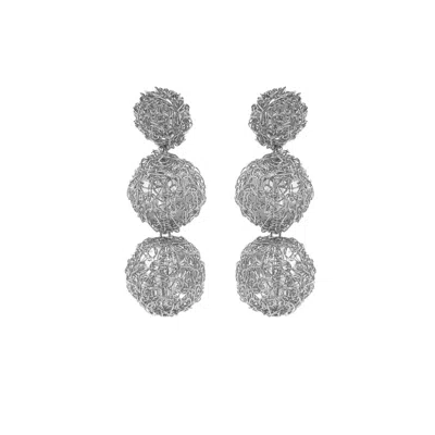 Lavish By Tricia Milaneze Women's All Silver Spheres Trio Handmade Earrings