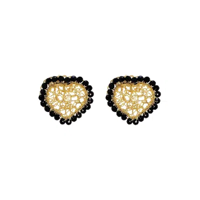 Lavish By Tricia Milaneze Women's Black & Gold Amour Mini Posts Handmade Crochet Earrings