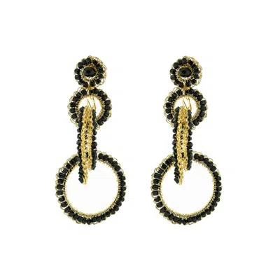 Lavish By Tricia Milaneze Women's Black / Gold Black & Gold Grace Handmade Crochet Earrings In Multi