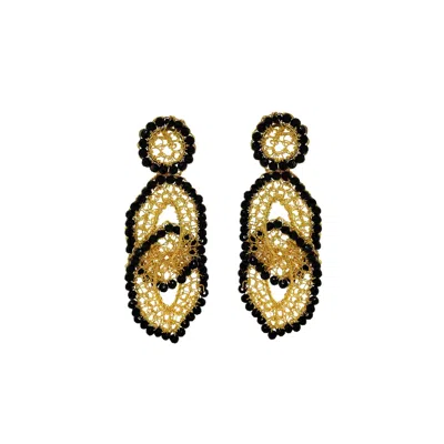 Lavish By Tricia Milaneze Women's Black / Gold Black & Gold Minerva Handmade Crochet Earrings In Multi