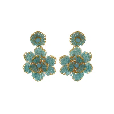 Lavish By Tricia Milaneze Women's Blue / Gold Aqua Blue & Gold Mini Blossom Handmade Crochet Earrings In Multi