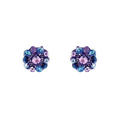 Lavish By Tricia Milaneze Women's Blue / Pink / Purple Neon Purple Mix Chloe Post Handmade Crochet Earrings