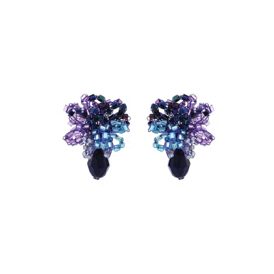 Lavish By Tricia Milaneze Women's Blue / Pink / Purple Neon Purple Mix Drizzle Mini Post Handmade Earrings