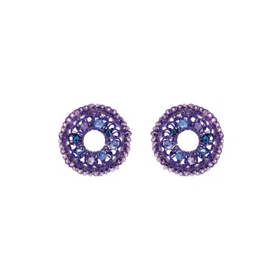 Lavish By Tricia Milaneze Women's Blue / Pink / Purple Neon Purple Mix Moira Maxi Post Handmade Earrings