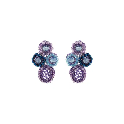 Lavish By Tricia Milaneze Women's Blue / Pink / Purple Neon Purple Mix Tyche Post Handmade Crochet Earrings