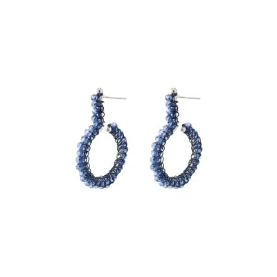Lavish By Tricia Milaneze Women's Blue / Silver Royal Blue Phi Mini Hoops Handmade Crochet Earrings