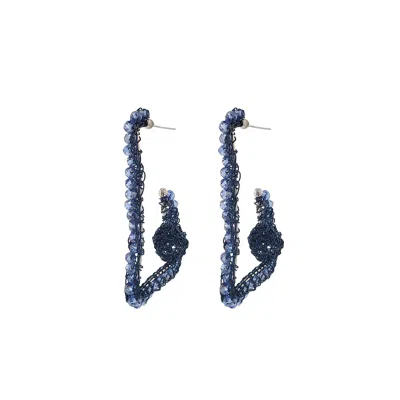 Lavish By Tricia Milaneze Women's Blue / Silver Royal Blue Trapeza Dome Hoops Handmade Crochet Earrings