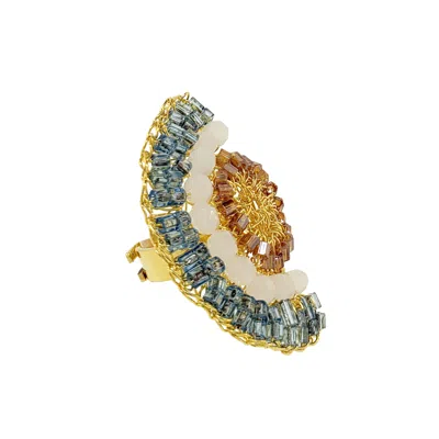 Lavish By Tricia Milaneze Women's Blue / White / Brown Seafoam Blue Mix Althea Handmade Crochet Ring