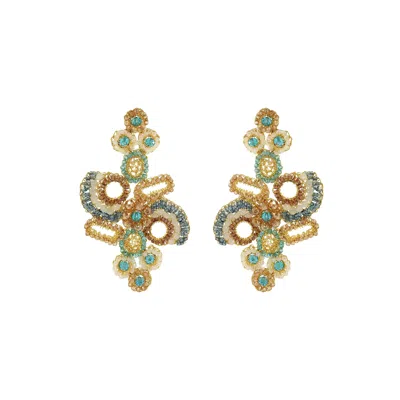 Lavish By Tricia Milaneze Women's Blue / White / Brown Seafoam Blue Mix Althea Maxi Handmade Crochet Earrings