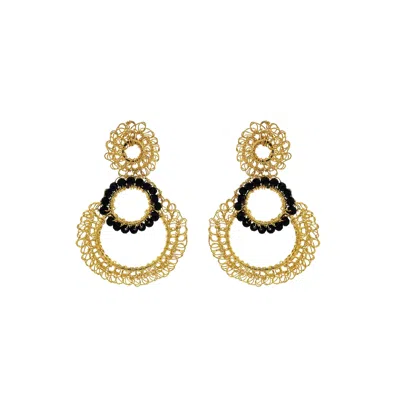 Lavish By Tricia Milaneze Women's Gold / Black Black & Gold Artemis Crystal Handmade Crochet Earrings