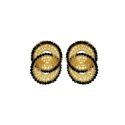 Lavish By Tricia Milaneze Women's Gold / Black Black & Gold Minerva Duo Handmade Crochet Earrings In Multi