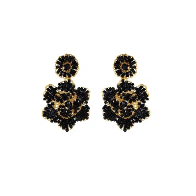 Lavish By Tricia Milaneze Women's Gold / Black Black & Gold Mini Blossom Handmade Crochet Earrings In Multi